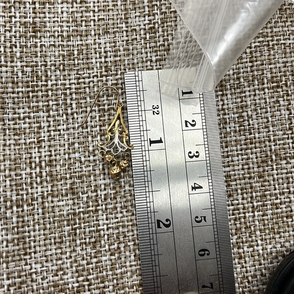 Vintage White & Yellow 10K Gold Chandelier Earrings - Picture 5 of 9